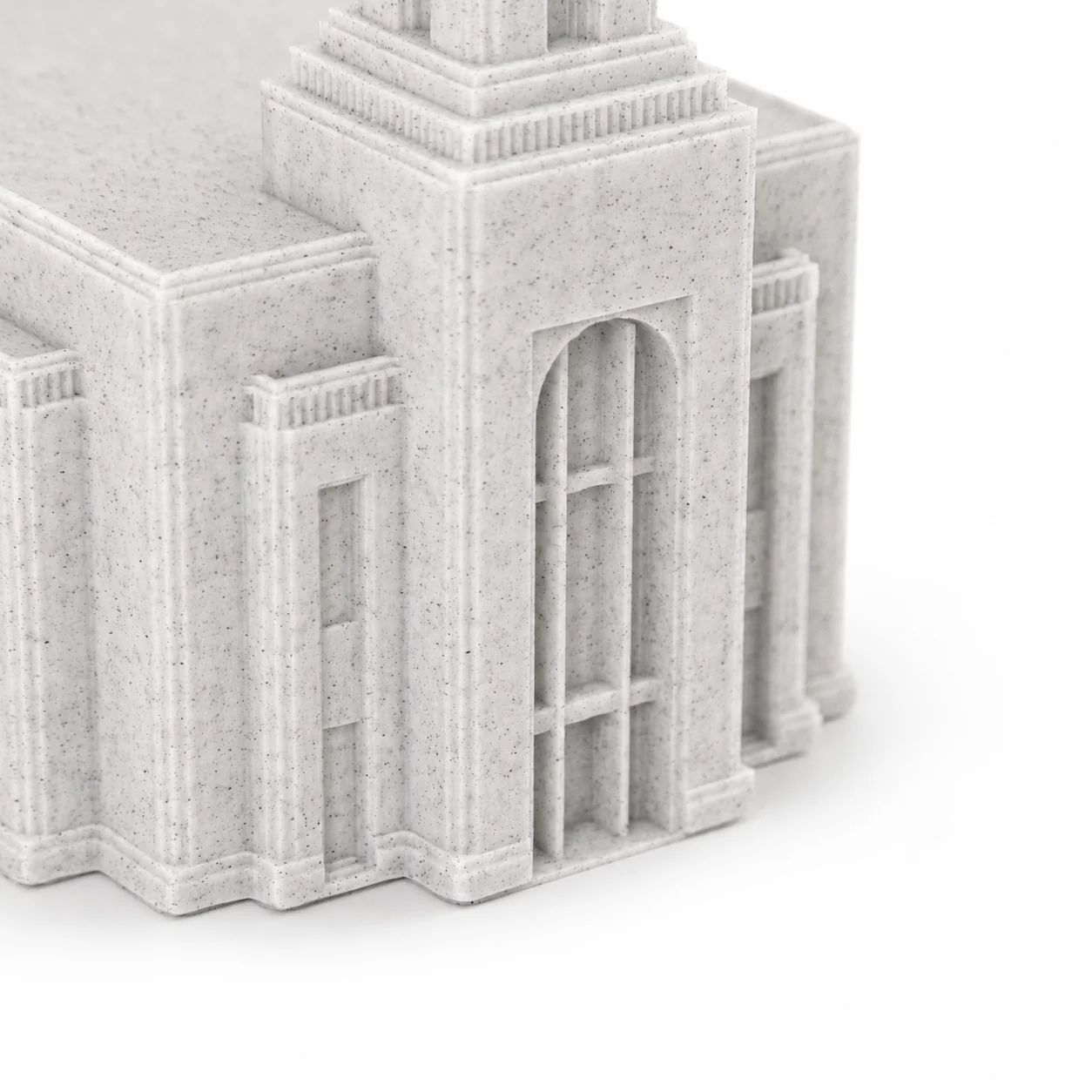Auckland Temple 3D printed model in Marble Grey - facade close-up